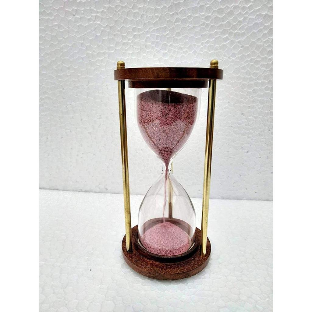 Wooden and Brass 5 Minutes Sand Timer Hour Glass Clock Home Decor Ideal for Exercise, Tea Making, Study Table Decor