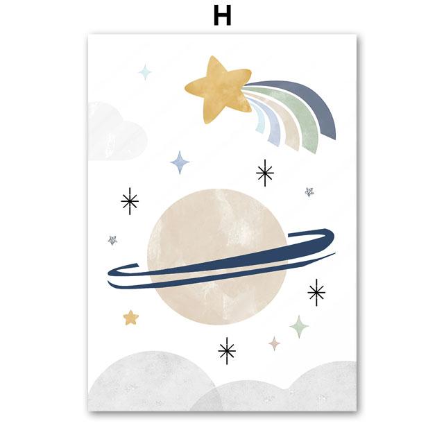 Sun Rainbow Moon Stars Planet Rocket Cartoon Explore Wall Art Canvas Painting Posters And Prints Pictures Baby Kids Room Decor