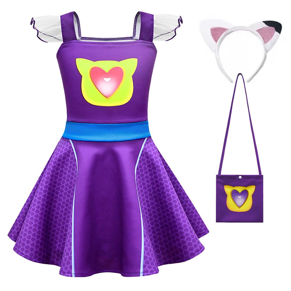 

SuperKitties Girls Cosplay Dress with Bag Cat Ear Headband Kids Costume Summer Flying Sleeves Cause Outfits Birthday Gift 150cm
