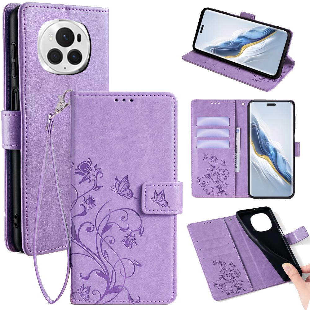 For Honor Magic6 Pro 5G Wallet Case Butterfly Flower Pattern PU Leather Stand Phone Cover