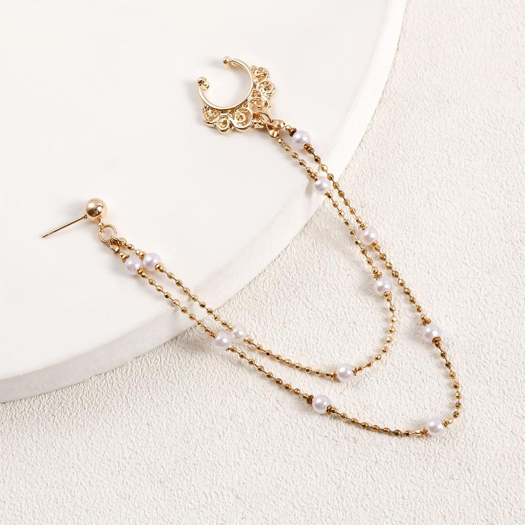 Women Nose Ring with Chain Ethnic Style Double Layer Lightweight Nose To Ear Chain for Wedding