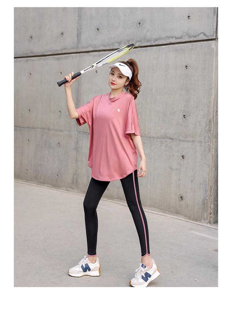Women's Plus Size Yoga Set: Loose Short Sleeve T-Shirt & Gym Shorts