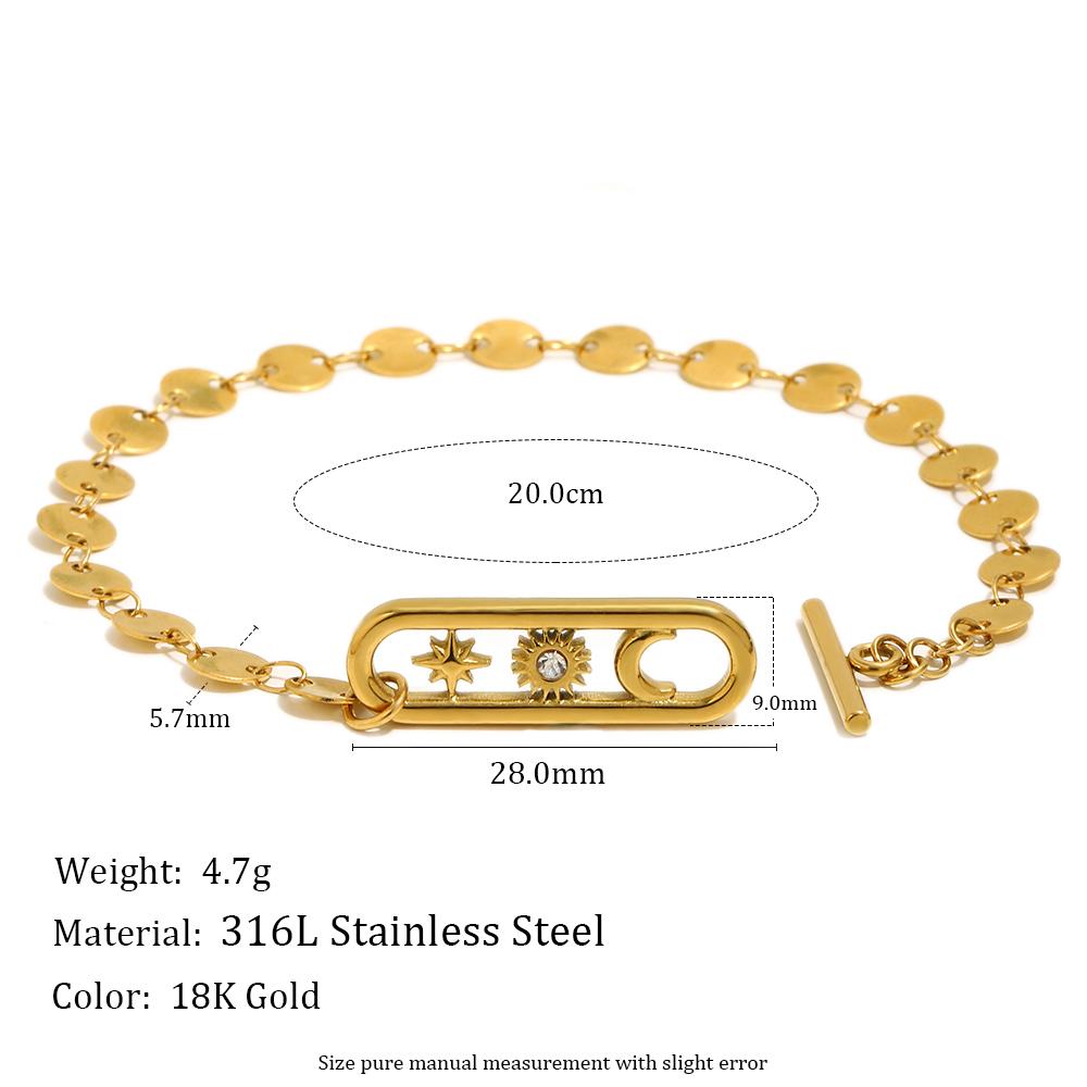 

MamacitaSlay 316L Stainless Steel Celestial Sun Moon Star OT Chain Bracelet 18K Gold Plated Waterproof Jewelry For Women Gift 20cm золотой