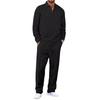 Men's Solid-color Casual Sportswear Set, Long-sleeved Striped Shirt, Half-zipper Square Neck Top, Drawstring Pants Set