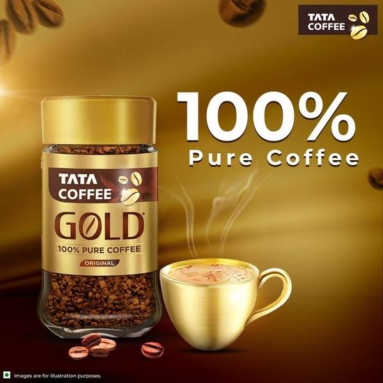 Tata Coffee Gold Original, Instant & Pure Coffee Jar, 50g, Freeze-Dried, Rich & Strong, Specially Sourced Robusta and Arabica Bean