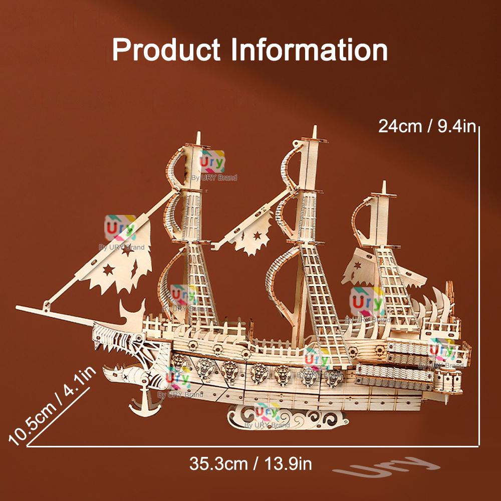 Ury Diy 3D Retro Style Halloween Ghost Pirate Ship Model Toys Handmade Set Home Decoration Christmas Gift For Kids