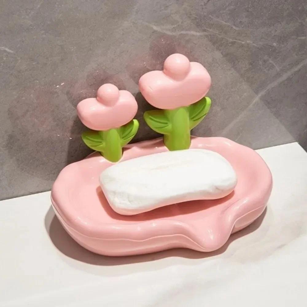 Floral Soap Box Flower Decor Bathroom Accessories Plastic Storage Soap Rack Portable Cut Flower Shape