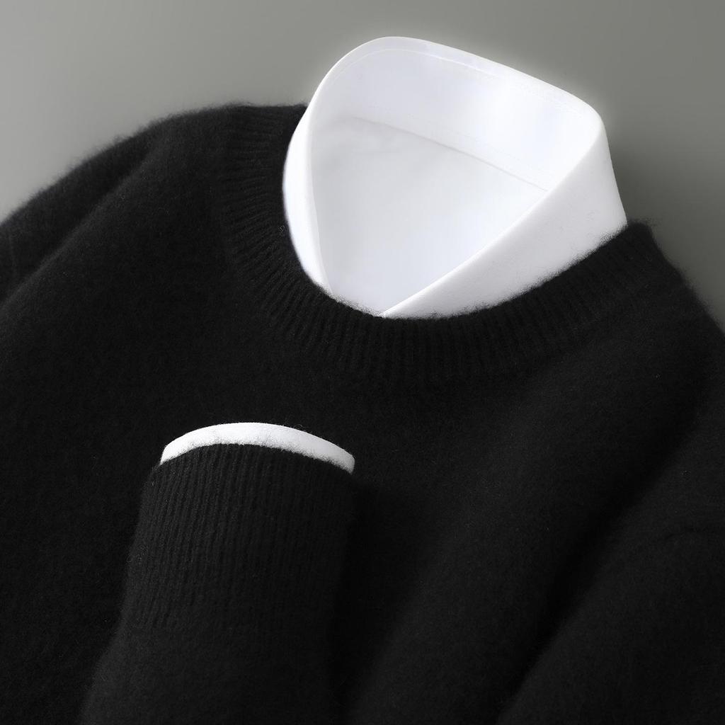 Men's Pure Wool Half-High Collar Thick Business Pullover Sweater - Loose Knit Base Layer