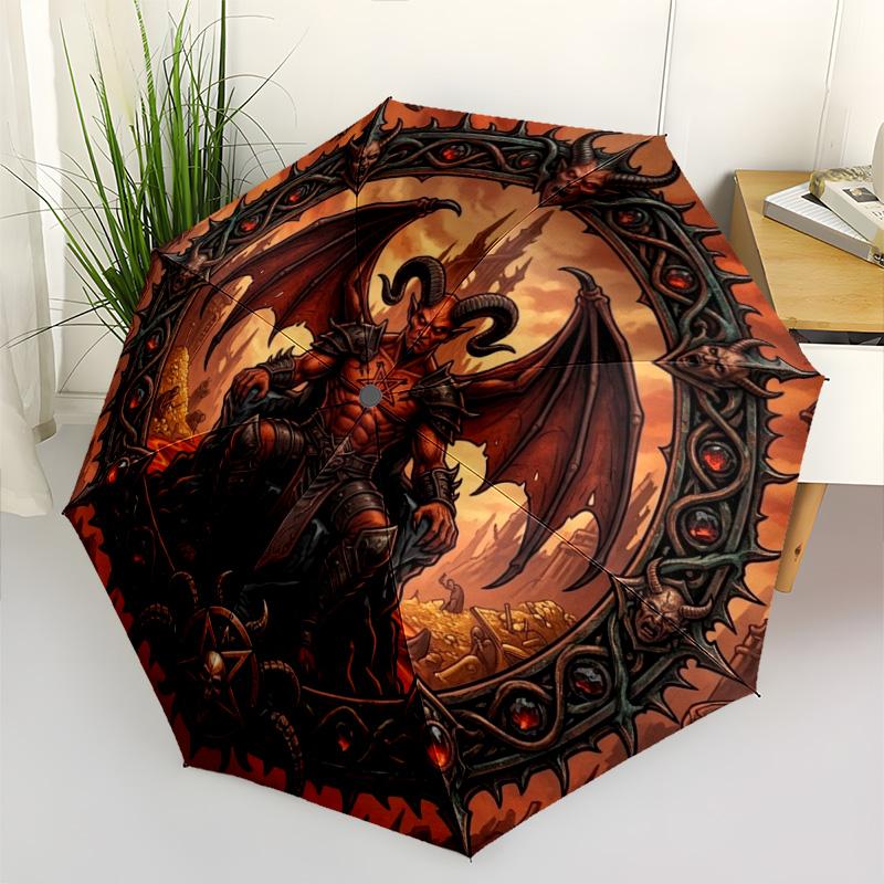 Demon Throne Hell pattern umbrella, portable and foldable design, 8 ribs, a casual accessory for Halloween, Christmas, and birthday gifts.