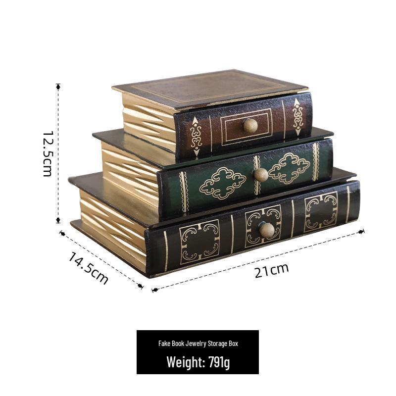 American Retro Wooden Pen Holder: Multi-functional Fake Book Desktop Storage Box and Home Study Ornament.