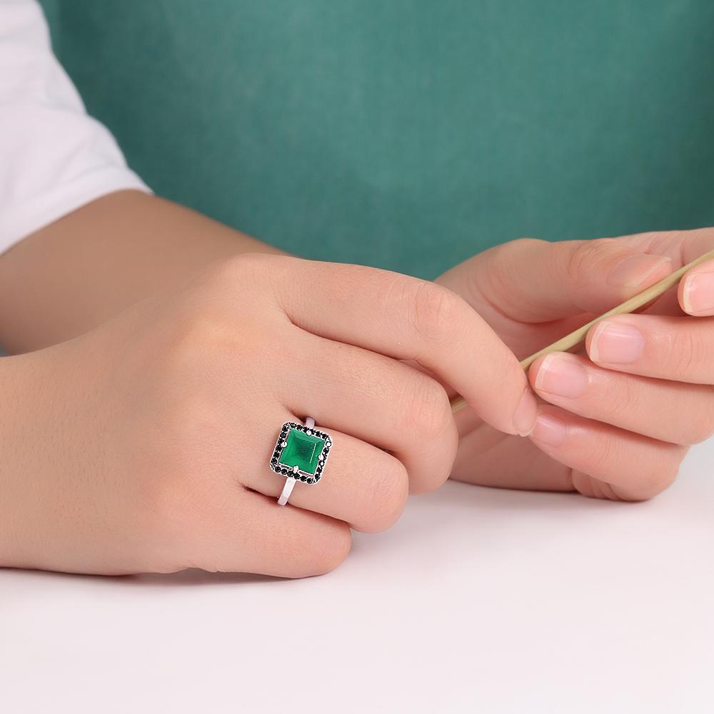 925 Sterling Silver Ring Natural Agate Square 8mm Real Gemstone Simple Daily Design Women's Fine Jewelry for Festival Party Wear