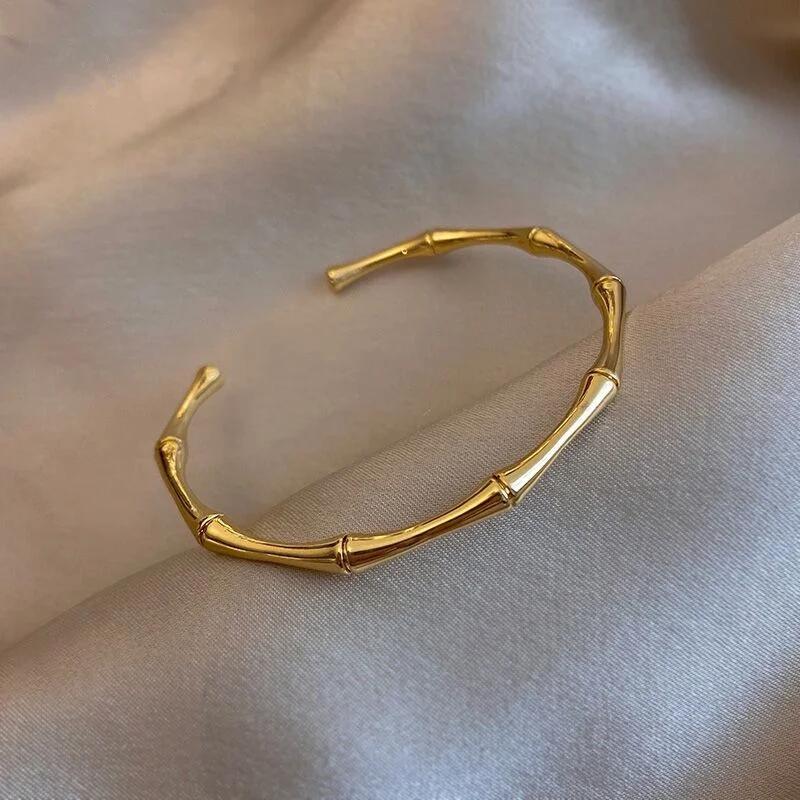 

Gold Color Bamboo Bracelet Minimalist Open Cuff Bracelet Women s Daily & Office Wear Jewelry