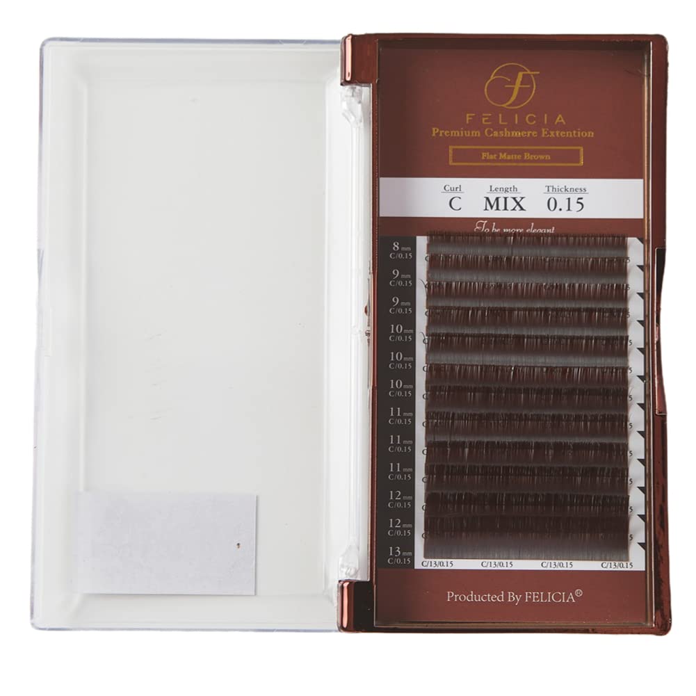 

FELICIA [Dark Brown] Flat Lash, Ultra-Soft Eyelash Extensions, Single, C Curl 0.15mm, Thickness 8-13mm, Mixed