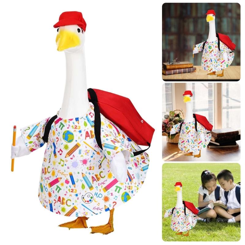 Weather Resistant Cement Garden Geese Sculpture Figure Featuring Seasonal Costumes For Outdoor Patios Display Decoration
