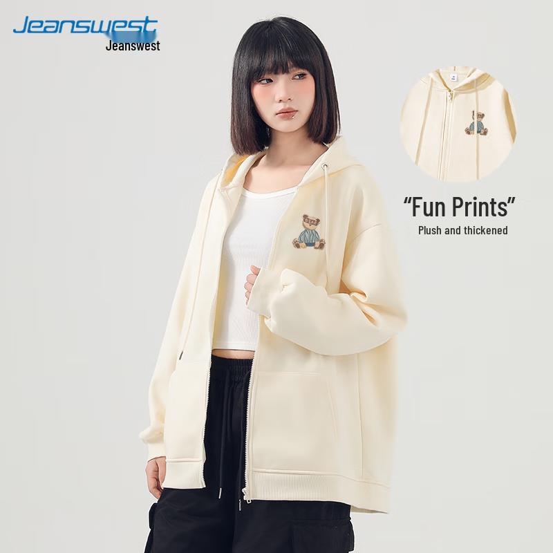 JEANSWEST Unisex Cartoon Print Hooded Cardigan Sweatshirt