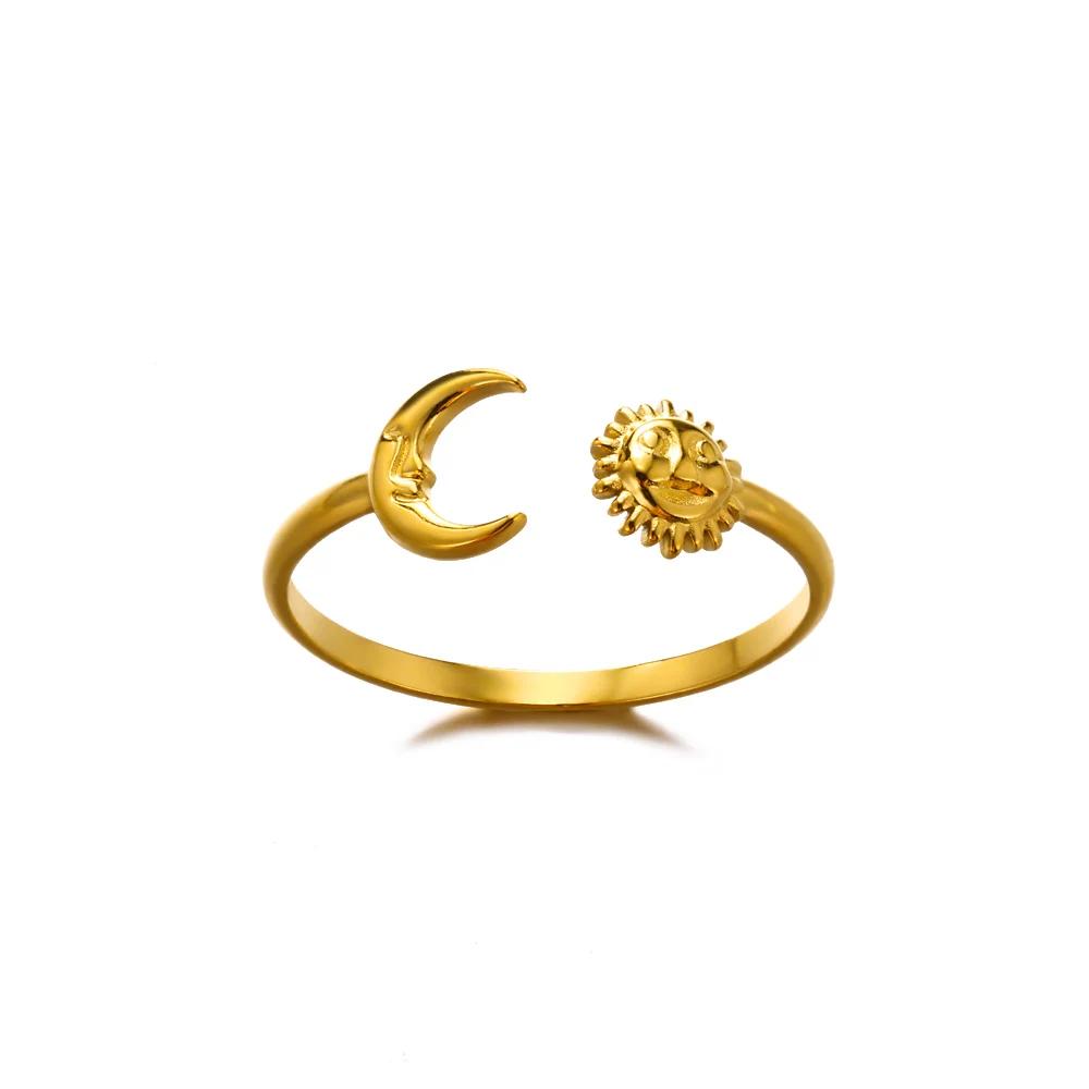 Elegante Edelstahl-Großblüten-Ringe für Damen, Goldfarbe, Sonne, Seestern, Offener Ring, Fingerschmuck, Hochzeit, Ihr Geschenk, Punk