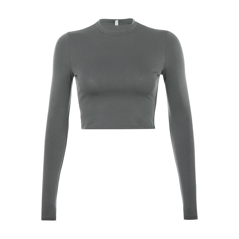 O Neck Solid T Shirt Basic Long Sleeve Women T-shirt Casual Tank Top Slim Female Crop Top Fashion