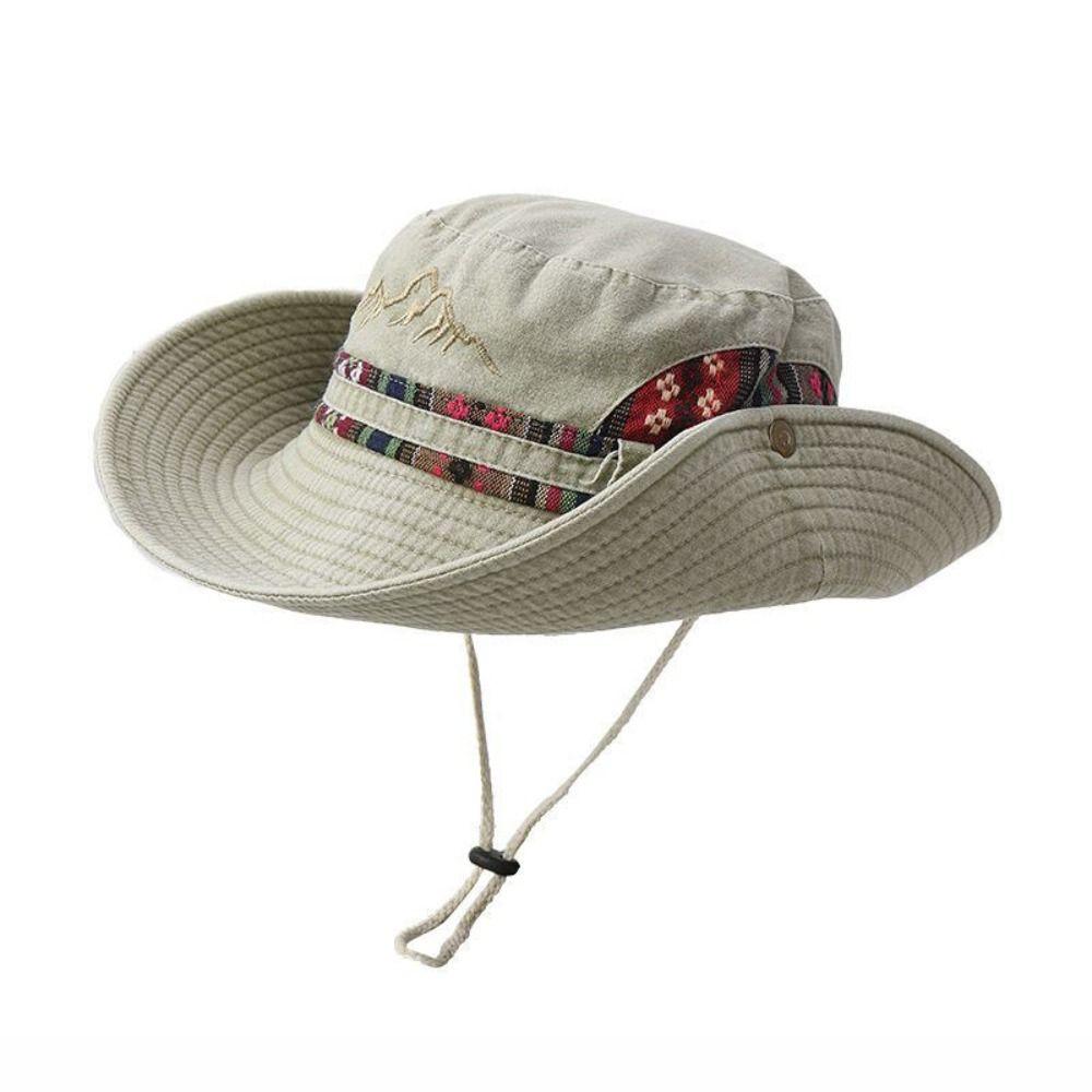 with Windproof Strap Cowboy Bucket Hat Denim fabric Panama Hat Fisherman Cap  for Camping Hiking