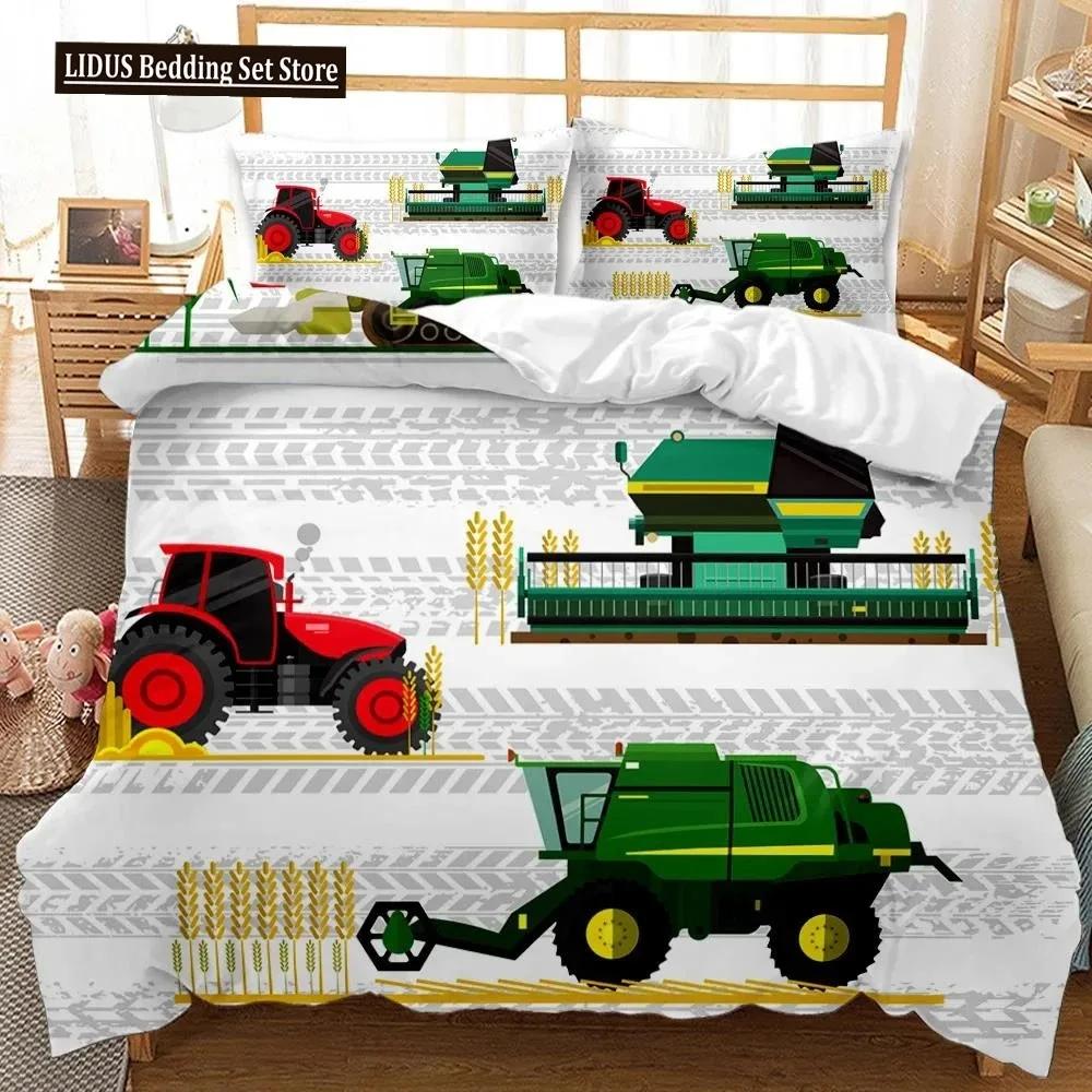 Engineering Car Duvet Cover Construction Vehicle Bedding Set Boys Excavator Dump Truck Cement Mixer Roller Polyester Qulit Cover