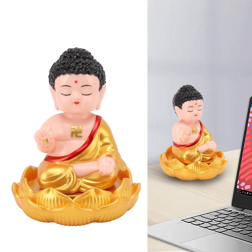 Buddha Ornament Solar Powered Light Energy Sensing Auto Nod Buddha Decoration for Home Car
