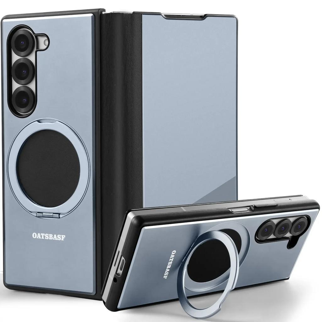 Oatsbasf für Samsung Galaxy Z Fold 6 5 Handyhülle Metall Flip Vollständige Abdeckung Schutzhülle mit 360° Drehung Magsafe Ständer