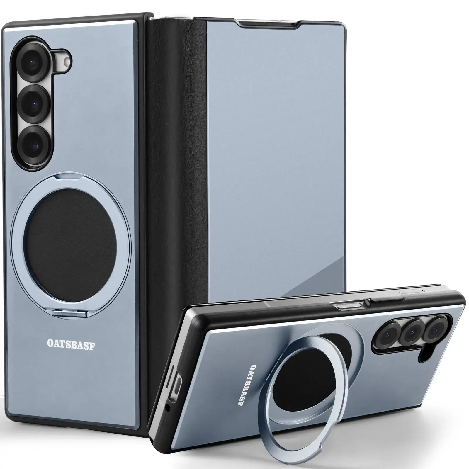 

Oatsbasf для Samsung Galaxy Z Fold 6 5 Чехол для телефона Металлический Флип Полное Покрытие Защитный Чехол с 360° Вращением Подставка Magsafe For Galaxy Z Fold5 серый