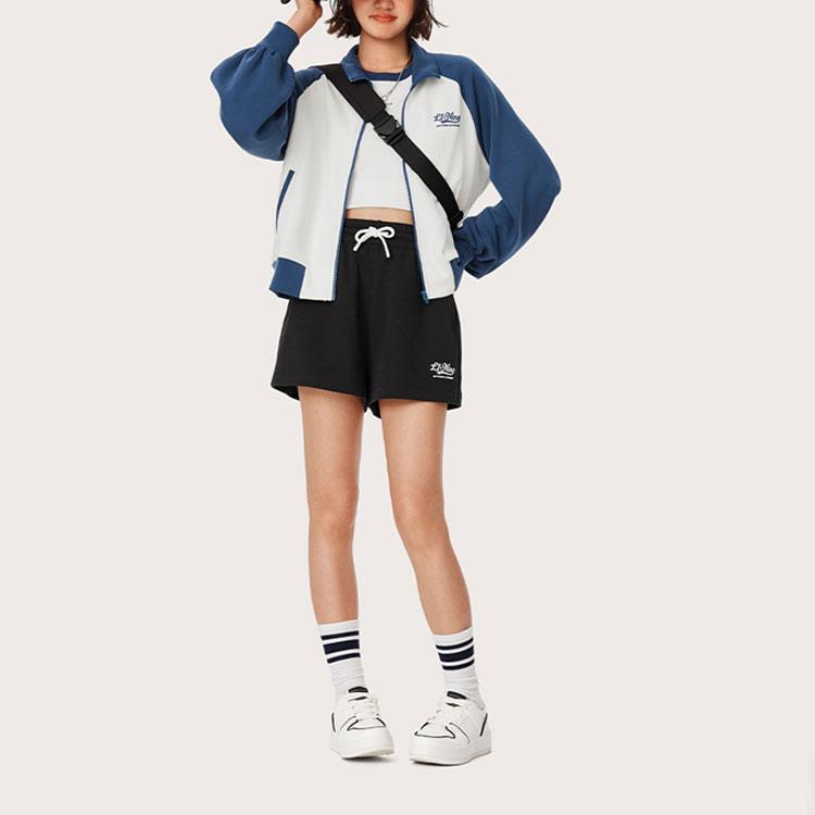 Li-Ning Sports Lifestyle Series Letter Mid-Waist Drawstring Comfortable Versatile Breathable Casual Shorts Women Shorts Black AKSU530-2