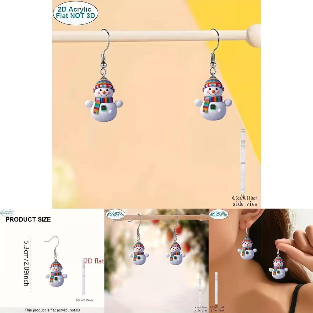 Acrylic Cartoon Snowman Earrings With Silver Studs For Casual Daywear