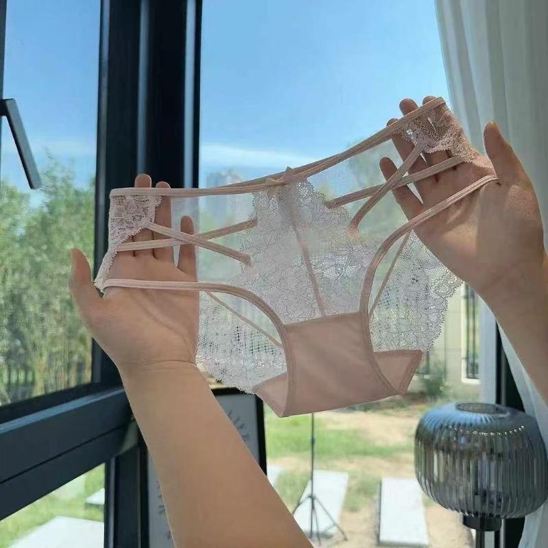 Ladies Summer Sexy Lace Fashion Without Trace Cross Band Hollow Breathable Briefs
