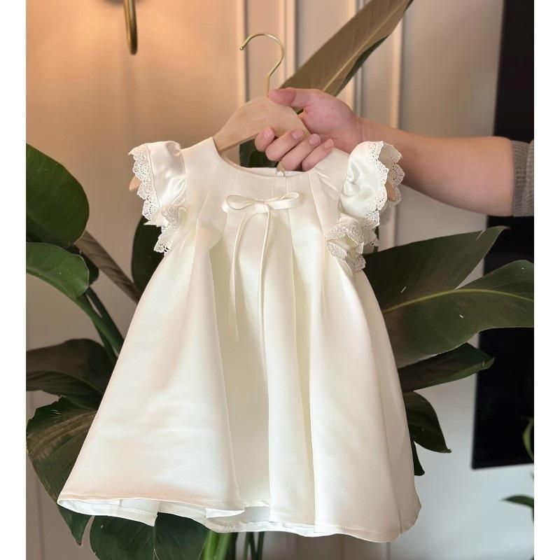 Infant Girls Satin Princess Dress First Birthday Zhouzhuang Ceremony Formal Gown Special Occasion Party Outfit