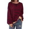 Damen T-Shirt Unterhemd Frühling Schlicht Zuhause Lässig Neu Gestreiftes Muster Rundhals Trend Langarm Pullover Farblich passendes T-Shirt