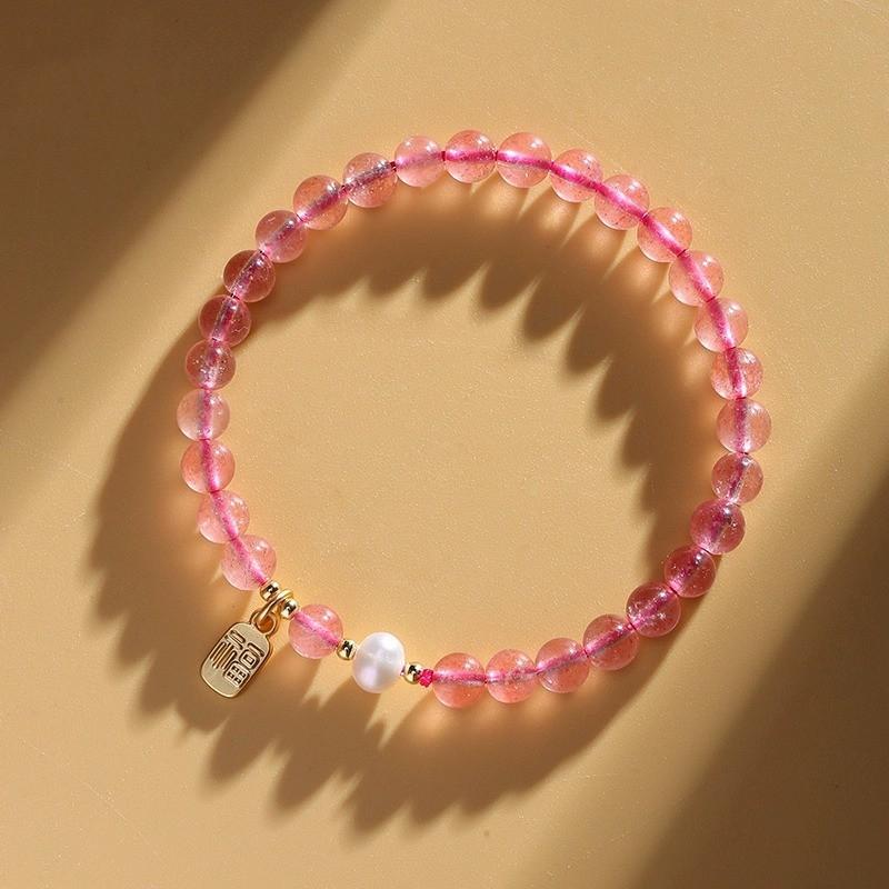 

Natural ultra-fine rainbow tourmaline bracelet for women, round bead Hetian jade bracelet, colorful gemstone ethnic style jewelry Strawberry Crystal Fortun