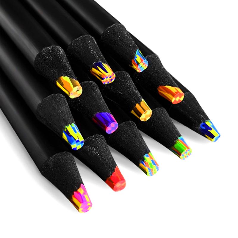 12-Color Black Barrel Rainbow Colored Pencils for Kids, Multicolor Core Set
