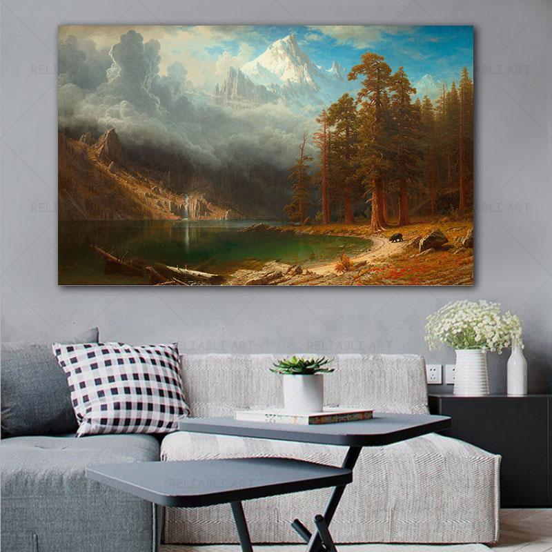Pastorial Oil Painting, Canvas, Painting, Landscape Posters and Prints, Photographs with Mountain Rivers, Living Room Decor