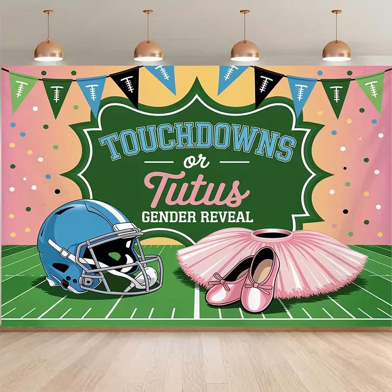 

2D Flat Baby Shower Backdrop Touchdowns or Tutus Gender Reveal Themed Background Cloth 47.2x31.5inch/120*80cm