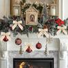 24 Pcs Velvet Christmas Bows for Christmas Tree, Garland, Gift Wrapping, Party, Twist Tie Bows for Home Holiday Decor (Width 2.5 cm, 8.9 x 8.9 cm, Bei