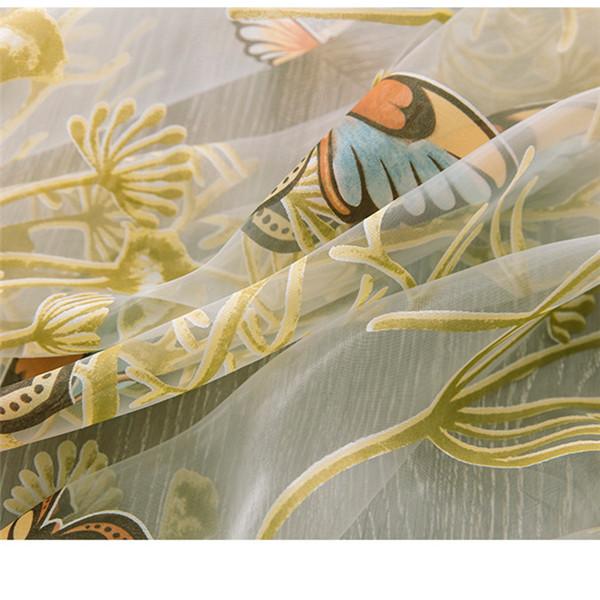 Tulle Sheer Curtain Butterfly Printed Transparent Window Voile Drape Valance Fabric Romantic Floral Window Screening 1 PC