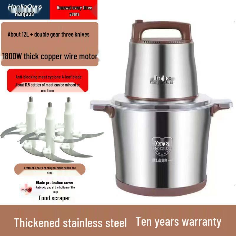 High-Power Multi-Functional Meat Grinder & Food Processor for Dough, Chili, Garlic, and Ginger