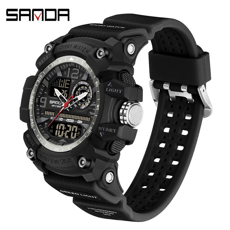 SANDA Jugend Trend Schwarz Tech Multifunktionale Wasserdichte Stoßfeste Herren Elektronische Uhr