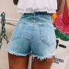 Women's Casual High Rise Roll-Up Raw Hem Denim Jean Shorts
