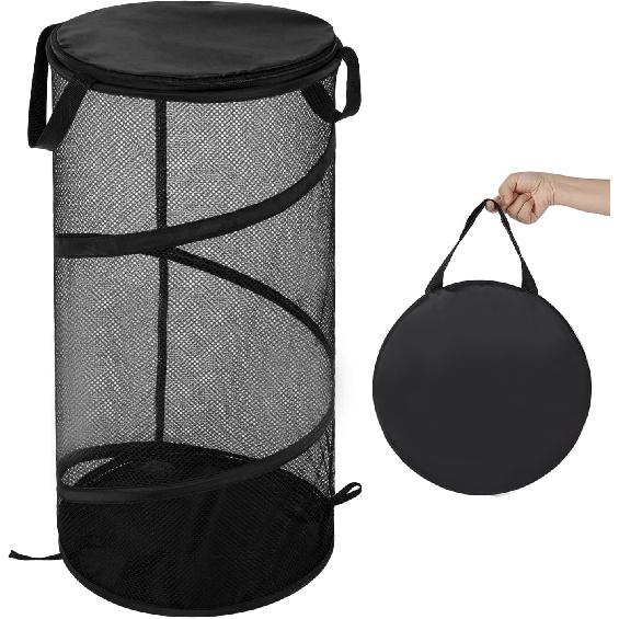 BATTOO Large Collapsible Laundry Basket with Lid Foldable Mesh Pop Up Hamper with Handles for Laundry Room, Bathroom, Kids Room, College Dorm,