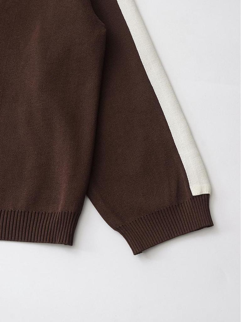 Women's Spring Coffee Stripe Pullover Sweater & Color Block Knit Pants Set