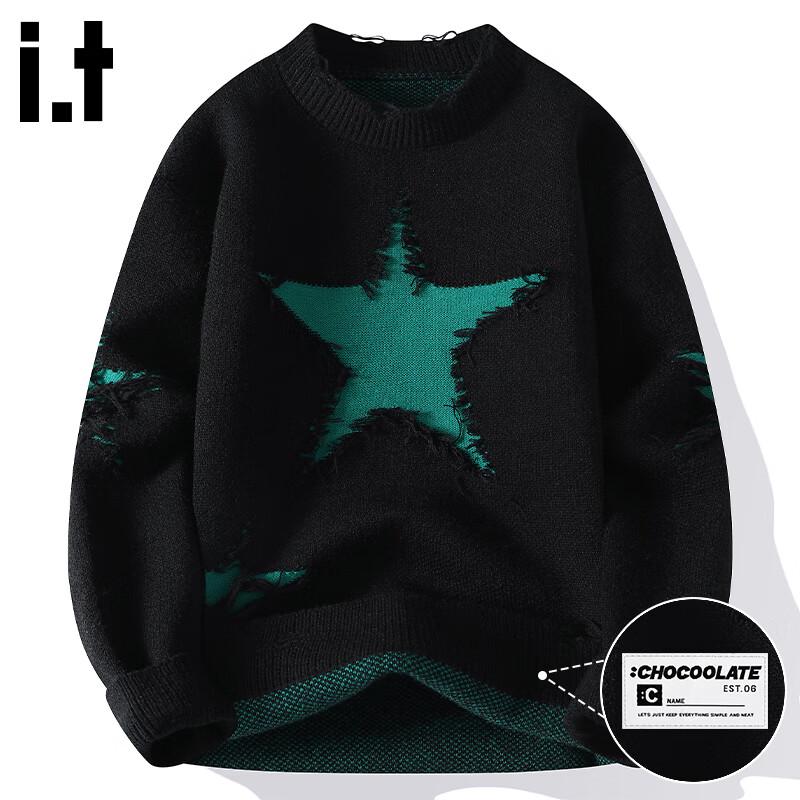 CHOCOOLATEit Men's American High Street Starry Sky Round Neck Knit Sweater