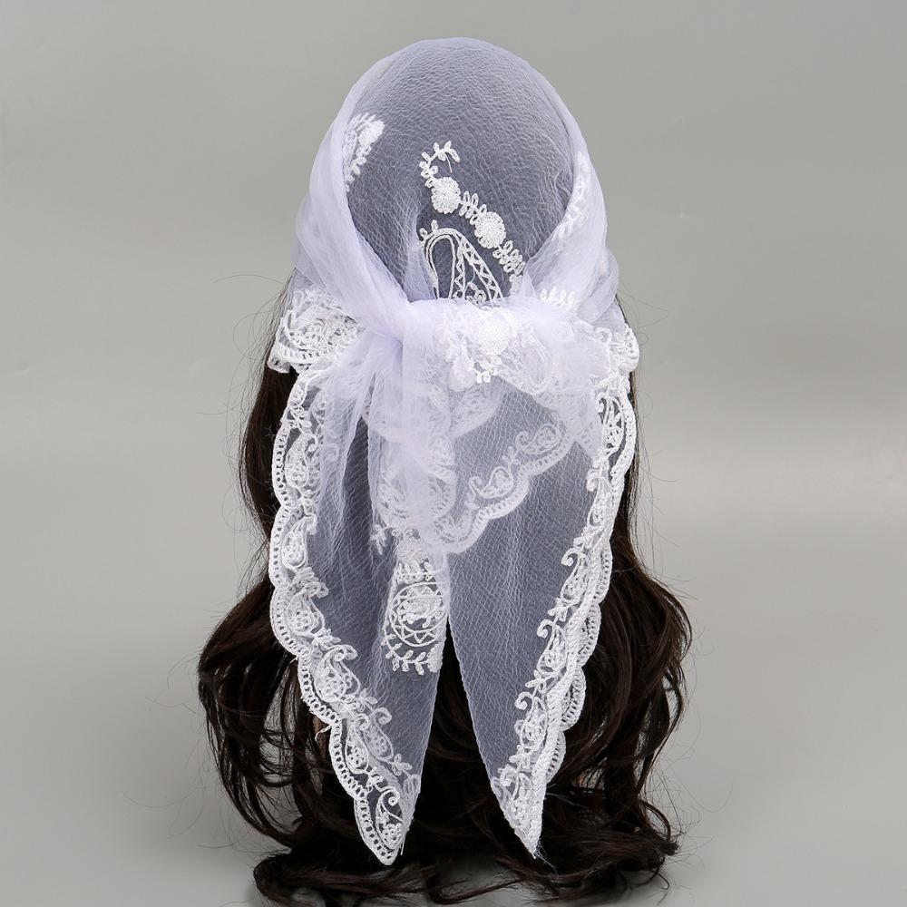 Hollow Out Foulard Bandana Floral Embroidery Lace Handkerchiefs Elegant Hair Scarf Headband  Women