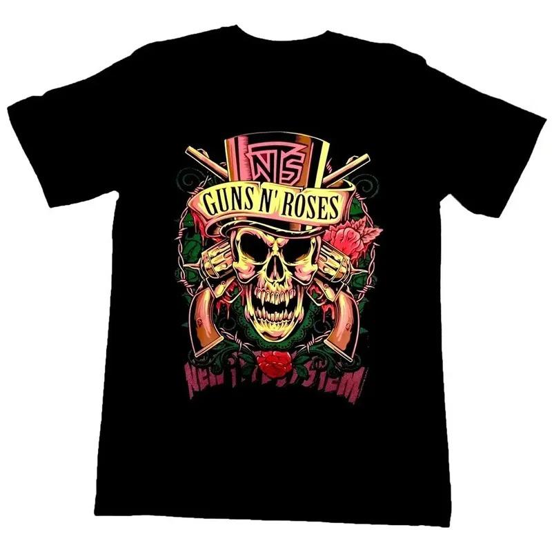 

Черная футболка с коротким рукавом в тематике Guns N Roses с изображением черепа в цилиндре и револьвера для фанатов рок-музыки 4XL