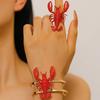 2Pcs Women Bracelet Ring 3D Simulated Crayfish Decor Bracelet Opening Adjustable Finger Band Jewelry Gift