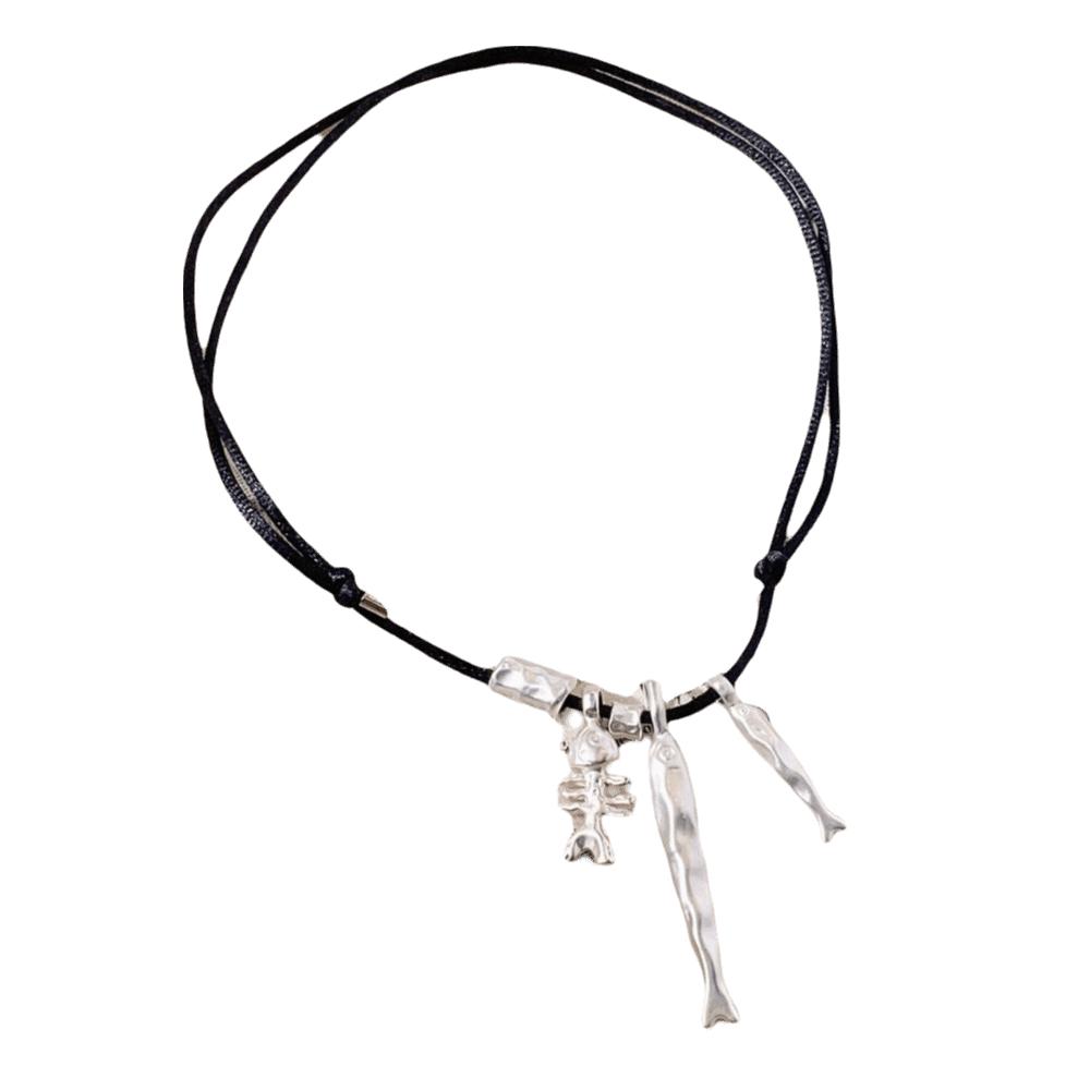 

Long Bone Pendant Choker Adjustable Sweater Chain Fashionable Fish Pendant Necklace Gift серебряный