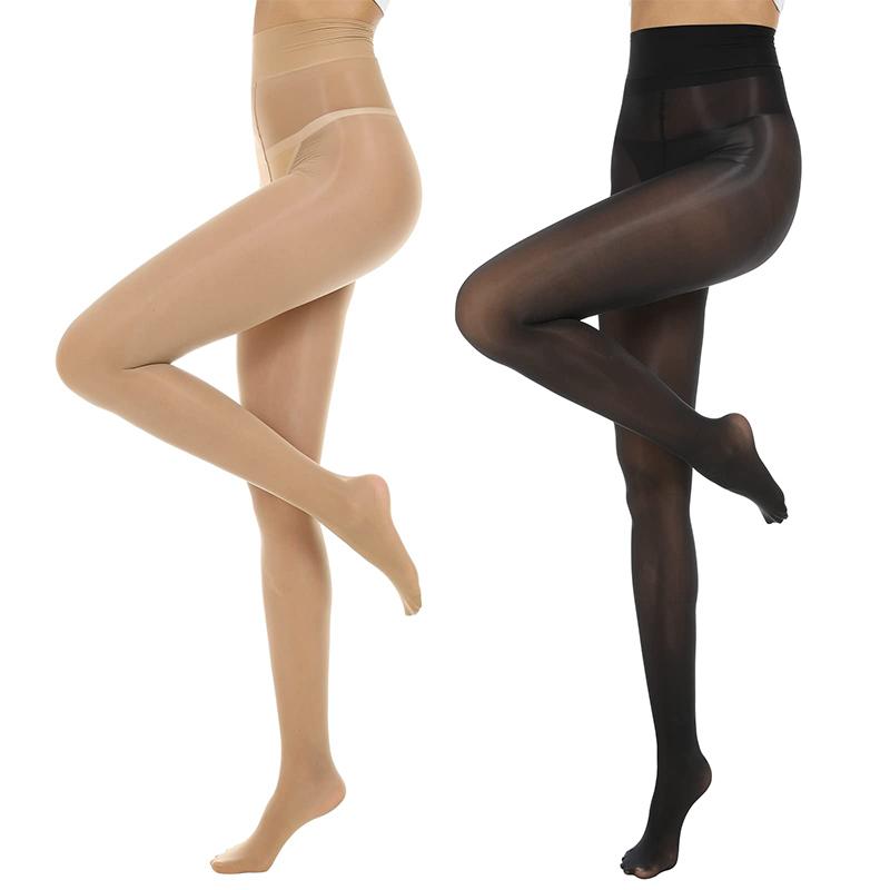 Kave 2 Paia Collant Sexy Ultra Sottili Lucidi all'Olio per Donna Alta Elasticità 15D Collant Lisci Color Caffè Gambe Snelle Rinforzo Punta