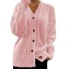 Women's Solid Color V-Neck Long Sleeve Cable Knit Cardigan Sweater Coat
