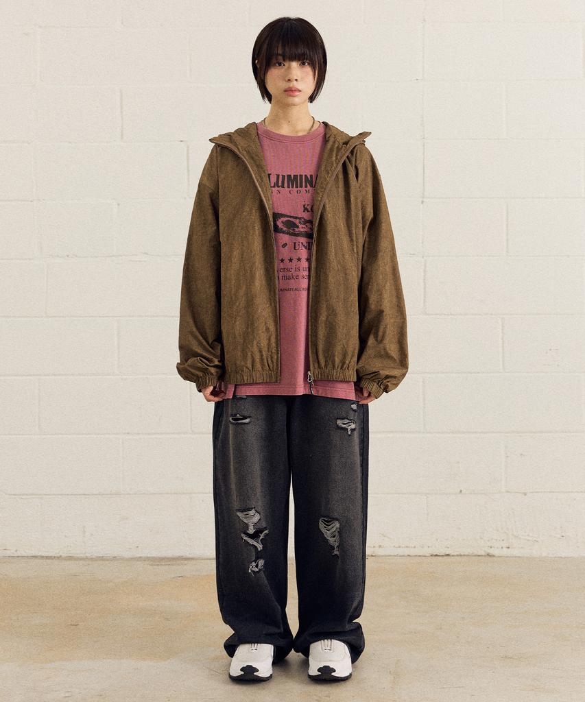Filluminate Crease Washed Windbreaker - Khaki